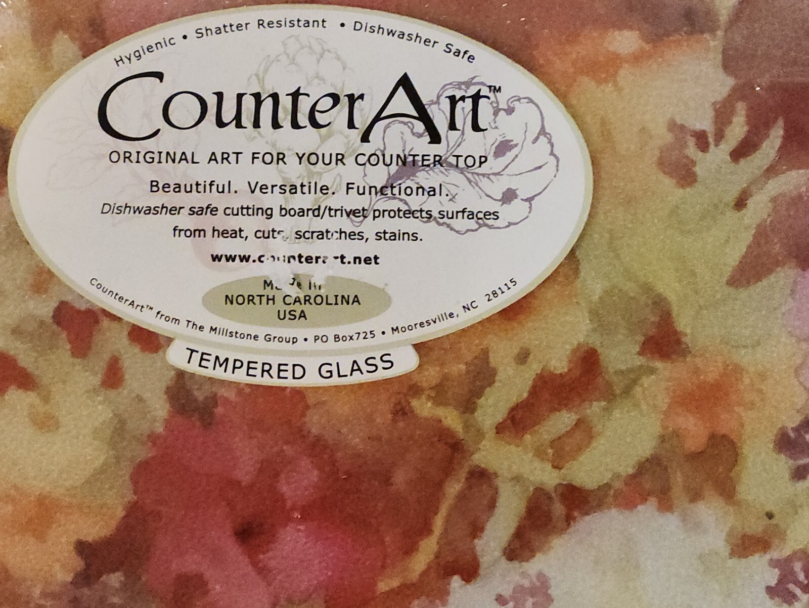 Counter Art Tempered Glass Cutting Board 15 x 12 Potted Petunias N. Carolina NIP gallery