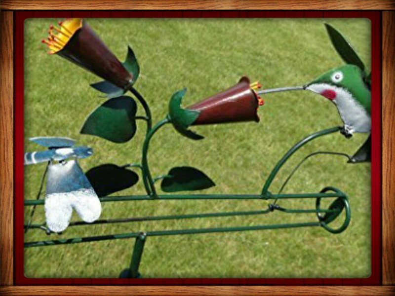 HUMMINGBIRD & DRAGONFLY WHIRLIGIG WIND POWERED KINETIC YARD DECO SPINNER NEW gallery