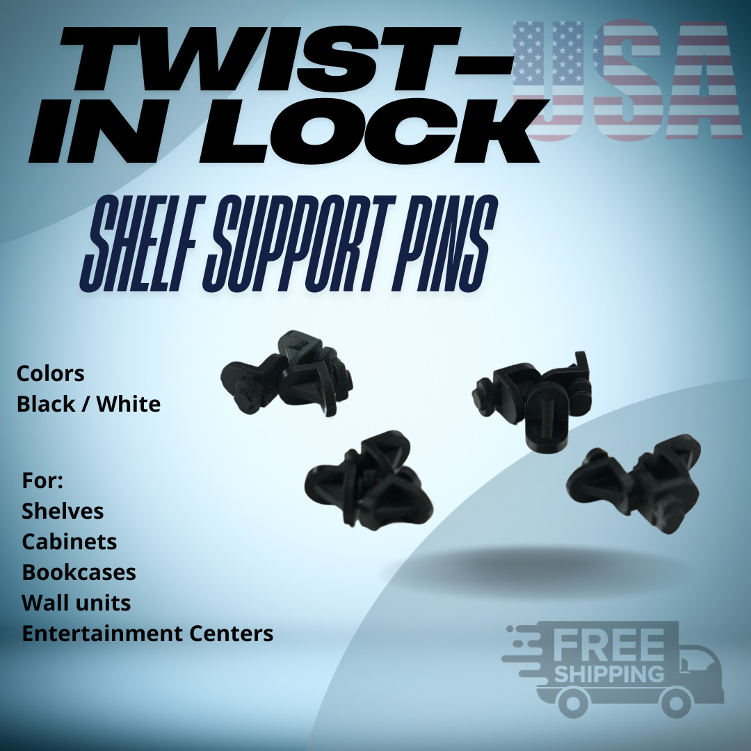 Twist-In Lock Shelf Support Pins 12 Pack Secure Durable Brackets Cabinets White gallery