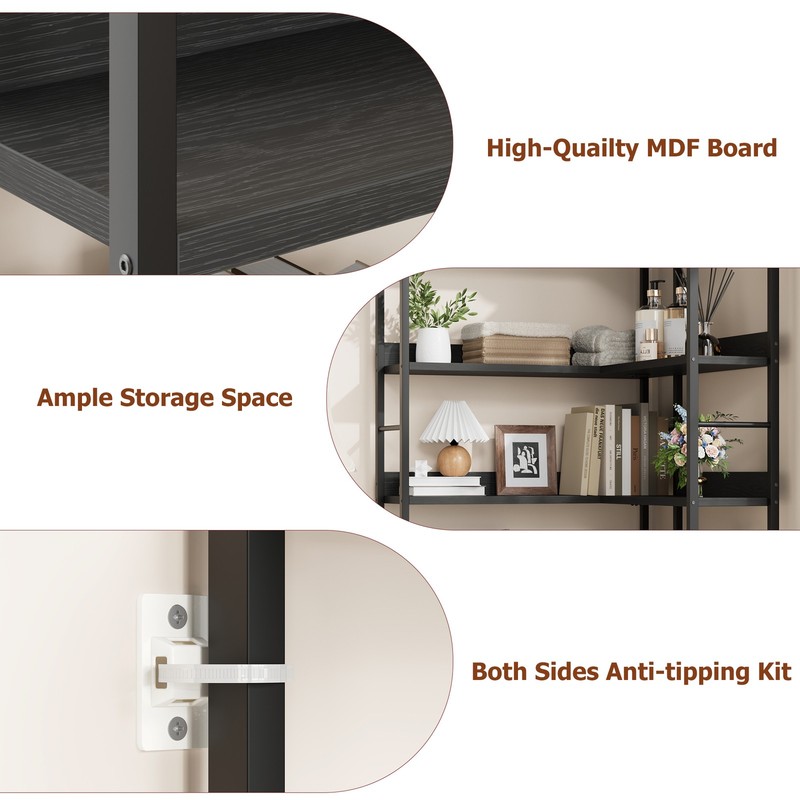 5-Tier Large Arched L-Shaped Corner Bookcase Storage Display Shelf Black gallery