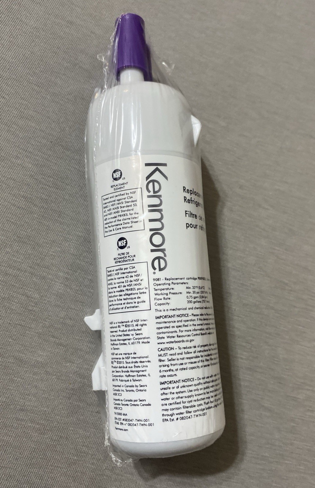 Kenmore 9081 Replacement Refrigerator Water Filters 46-9081, New Sealed gallery
