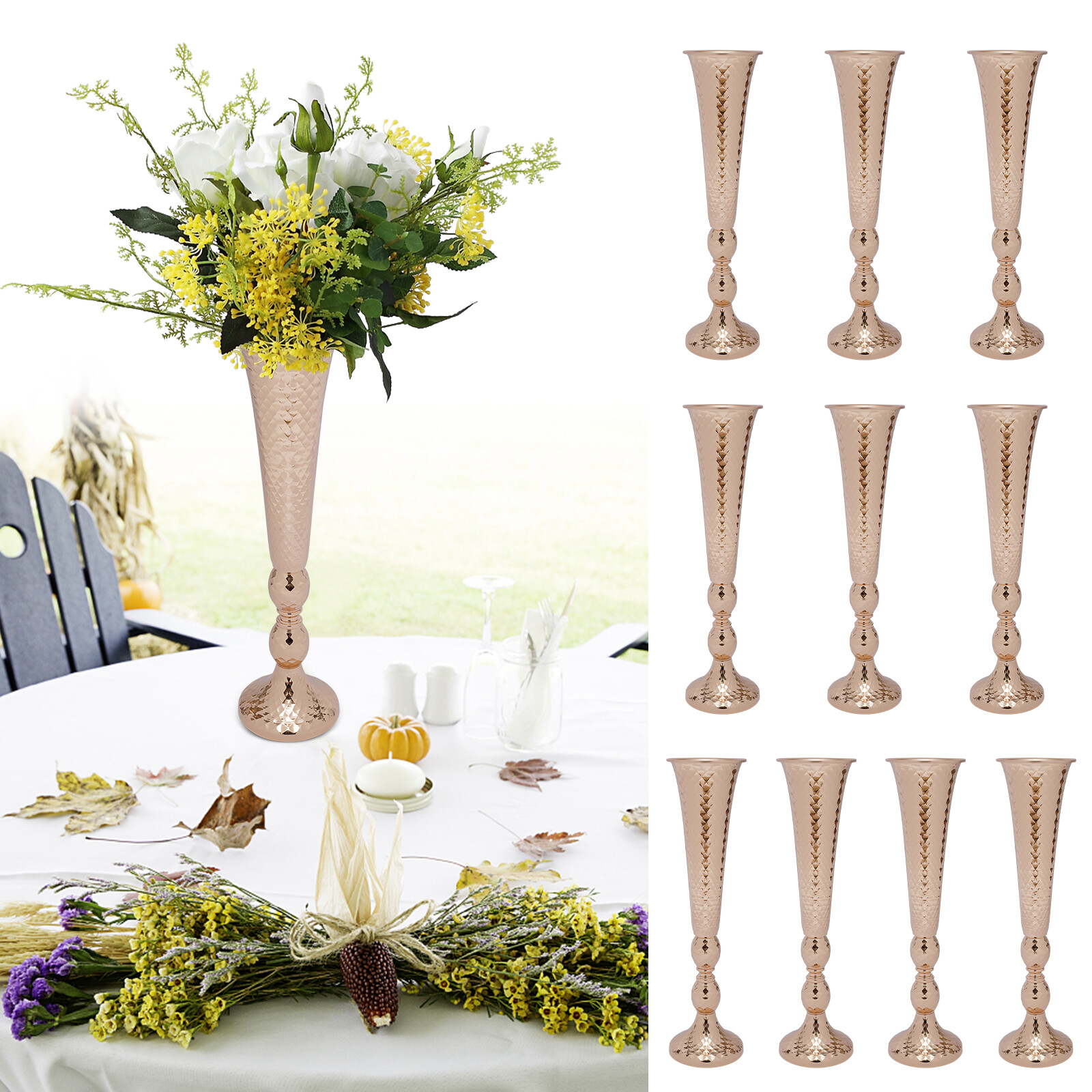 10Pcs Gold Flower Vases Wedding Table Centerpieces 20.5" Tall Metal Trumpet Vase gallery