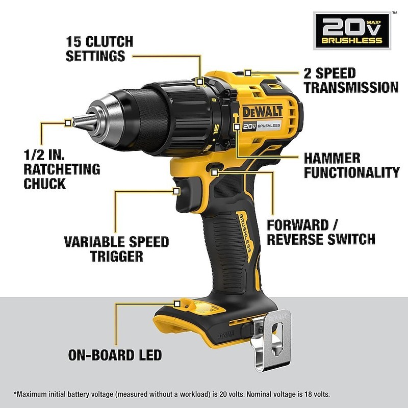 DeWalt DCK203P2 20V MAX XR Hammer Drill Impact Driver Kit w/ 2x 5Ah Batteries gallery