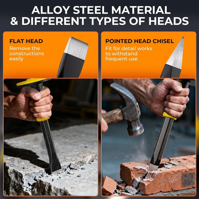 INCLY 3PCS Masonry Chisel Set with Hand 11 inches, 8 Black + Yellow gallery