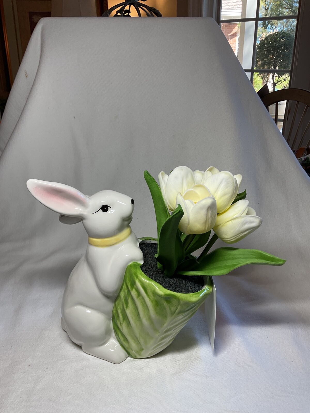 MARTHA STEWART Cabbage Flower Pot Bunny Tulips White 7 x 13 in NWT gallery