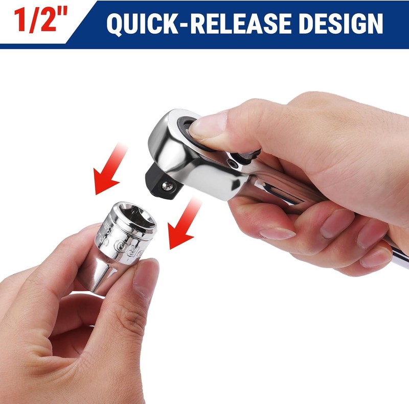 WORKPRO Low Profile 1/2-Inch Drive Ratchet 90-Tooth Quick-release Ratchet Wrench gallery