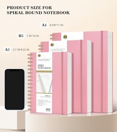 Spiral Notebook Journal,360 Pages College Ruled Notebook, Lined Thick A5 Pink gallery