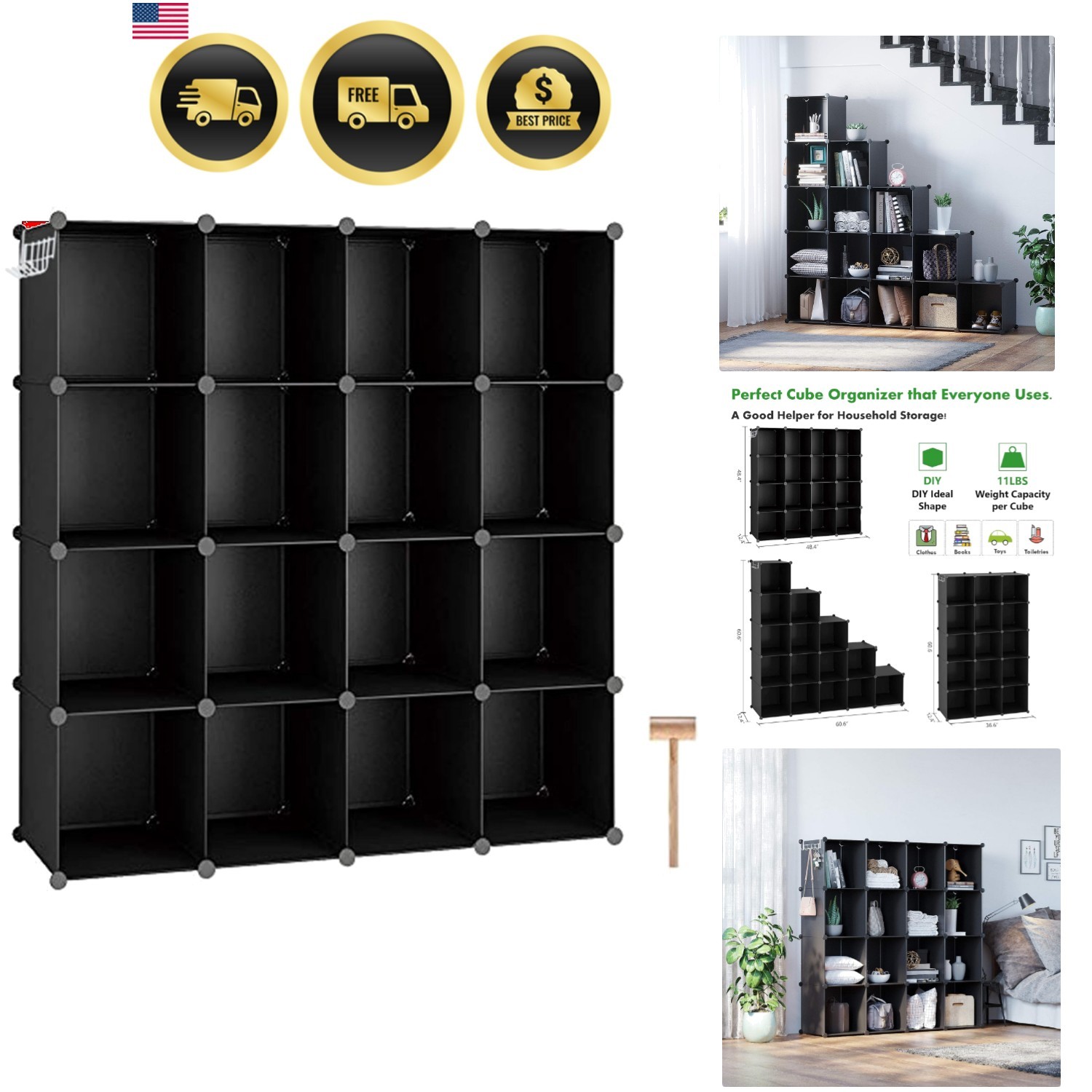 Cube Storage Organizer, 16-Cube Shelves Units, Plastic Storage Cubes, DIY Clo... gallery