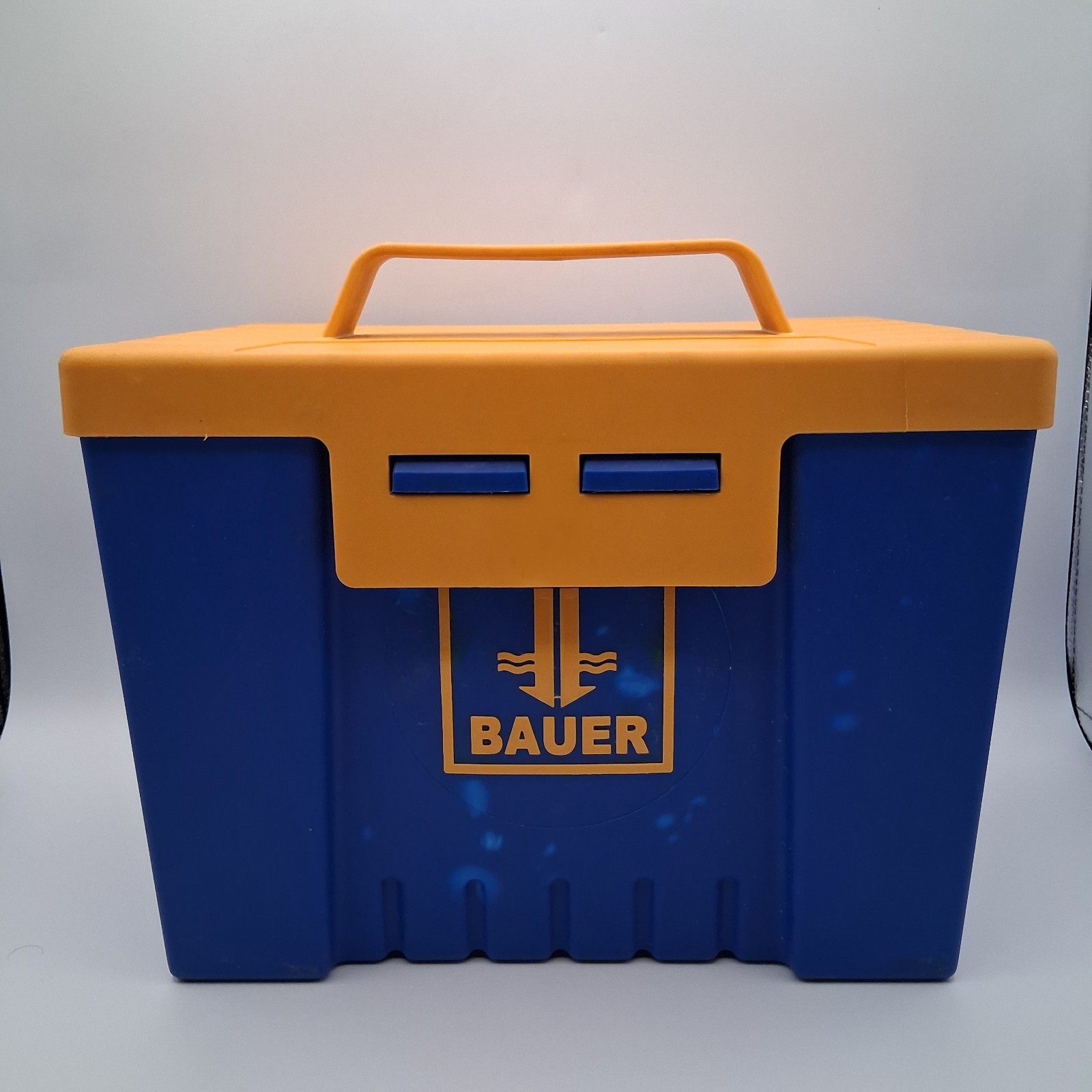 Bauer AG Maschinen Advertising Storage Box Plastic Blue Yellow Logo with Handle gallery