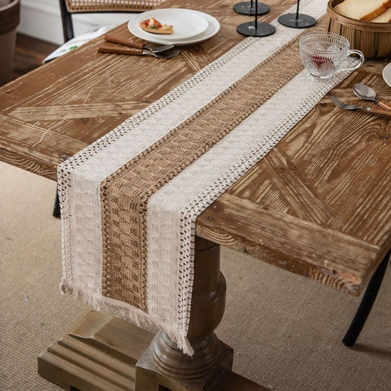 Geometric Patterned Table Runner with Tassels ,Rustic Table Runners 70 Inches... gallery