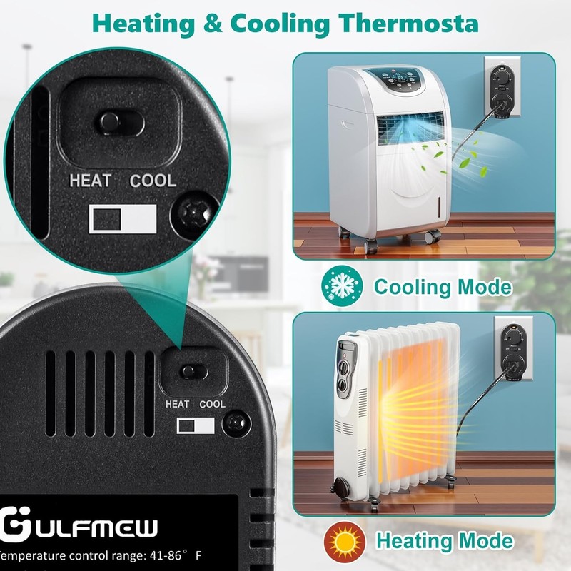 Adjustable Thermostat, Plug in Heating And Cooling Thermostat Controlled Outlet gallery