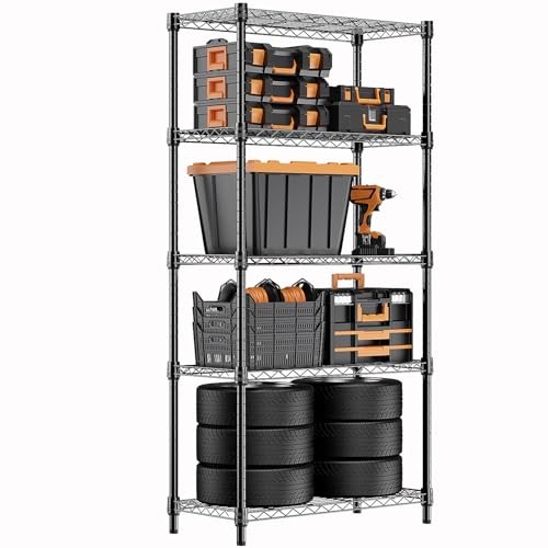 1250 lbs Storage Shelving Utility 5 Tier 13.7" D x 23.6" W x 62.4" H Black gallery