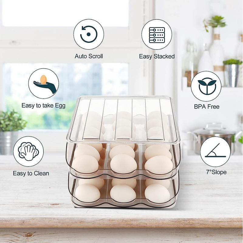 Set of 2 Auto Rolling Storage Container 18 Egg Tray Fresh Storage Box For Fridge gallery