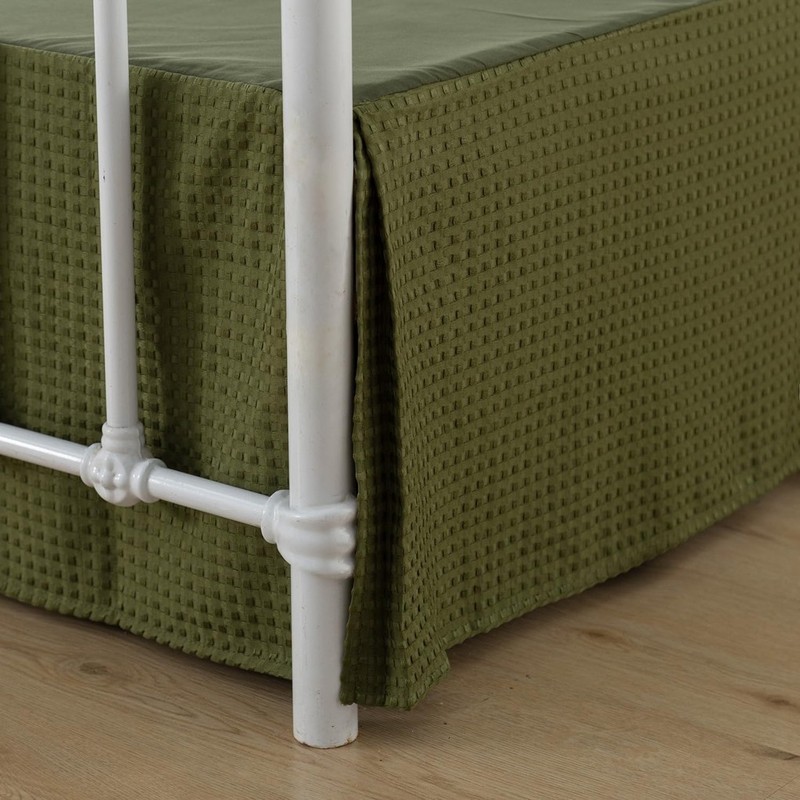 Queen Bed Skirt Pleated Waffle Weave with Split Corners 16 Inch Drop Dust Ruffle gallery