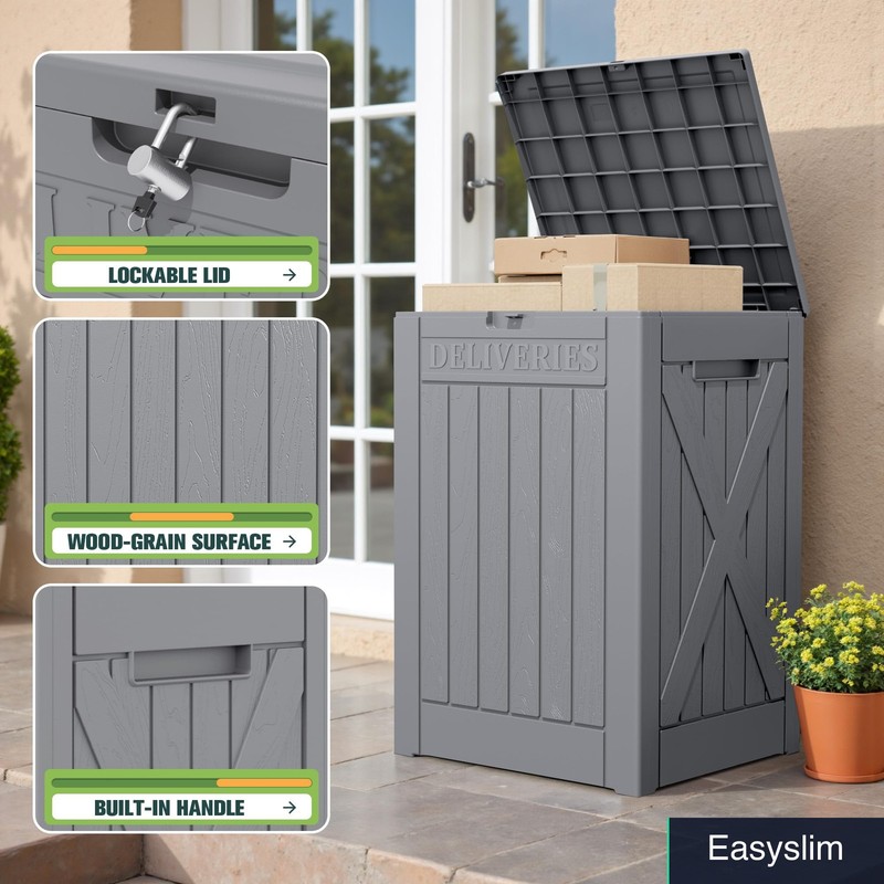 52 Gallon Lockable Package Delivery Box, Weatherproof Outdoor Storage, Gray gallery