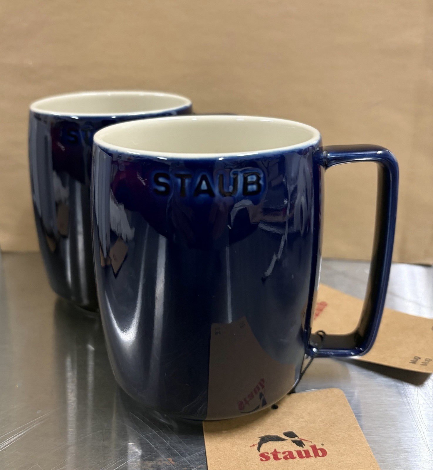 NEW - (2) Staub Dark Blue Stacking Mugs, 16 Oz. gallery