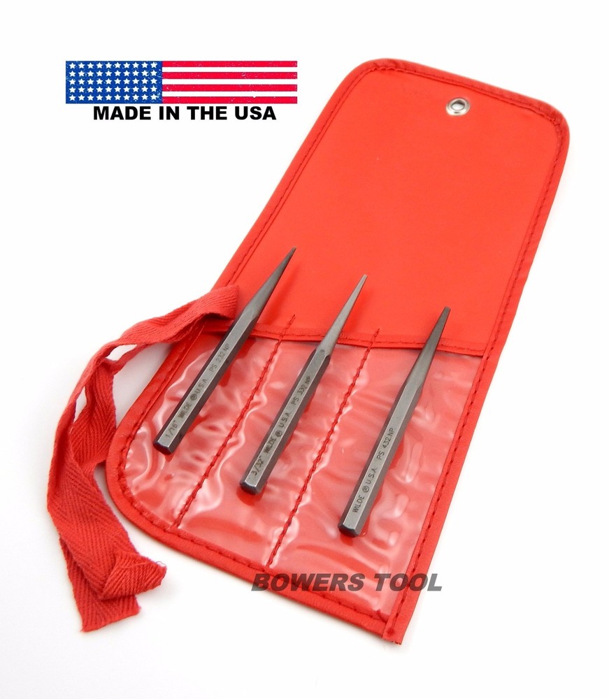 Wilde Tool 3pc Tapered Solid Drift Pin Punch Set 1/16, 3/32, 1/8in MADE IN USA