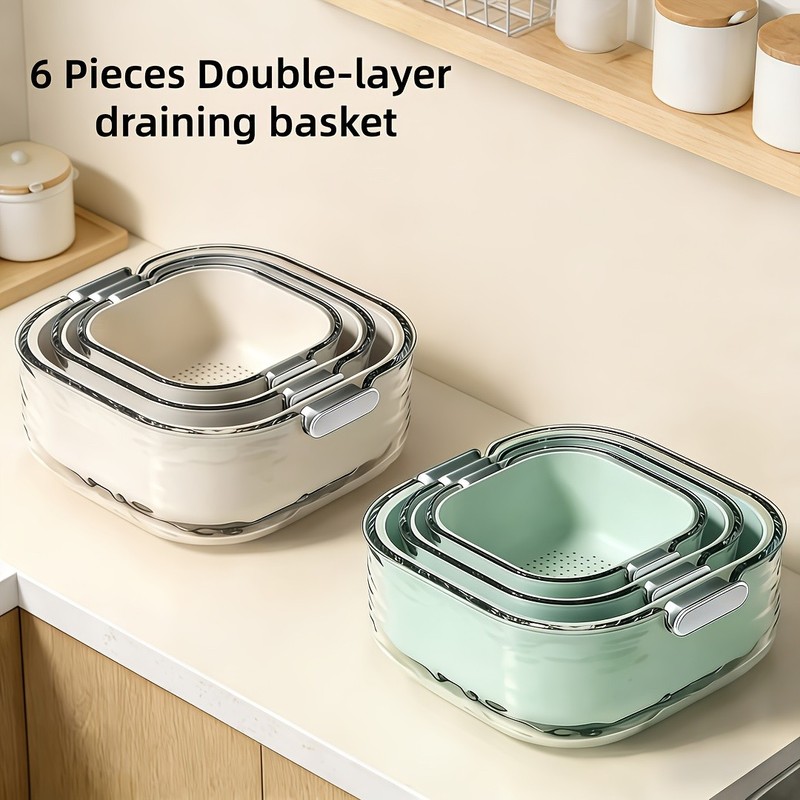 6pcs Large Medium Small Double Layer Drain Basket Set gallery