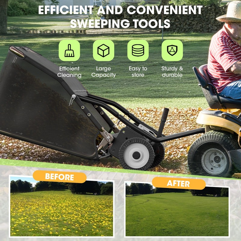 40" Lawn Sweeper Landscape Tractor Rake Tine Tow Dethatcher Pull Behind Mower gallery