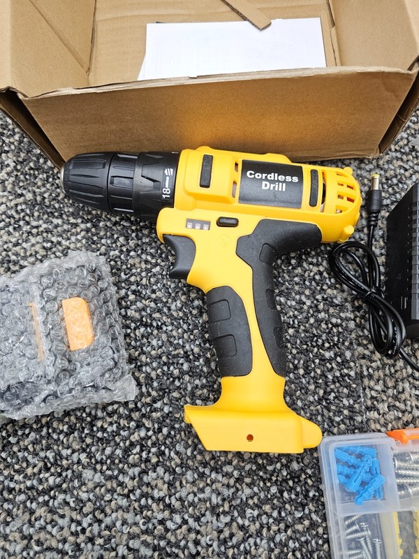 Power Tool Compact Cordless Drill With Battery And Charger, Black & Yellow gallery