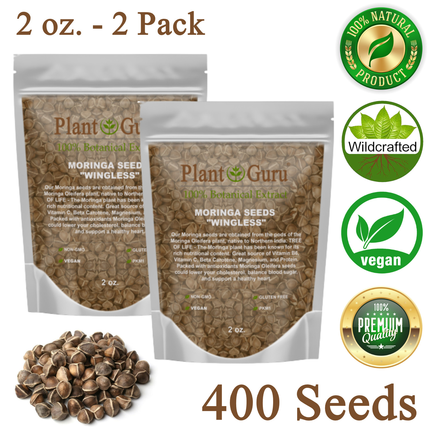 400 Moringa Oleifera Seeds 2 oz. (2 Pack) WINGLESS Fresh Semillas de Moringa gallery
