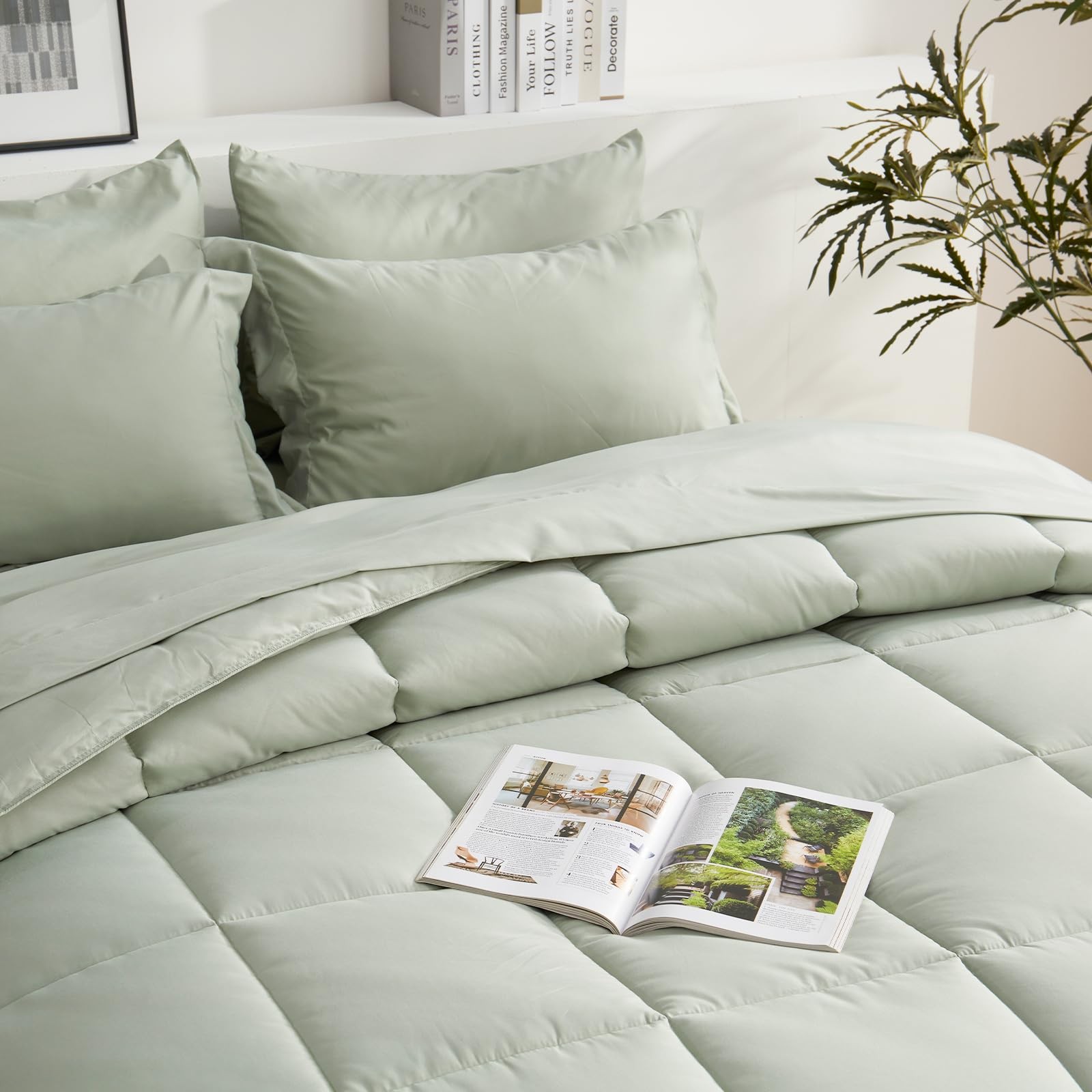 Full Comforter Set 7 Pcs, Sage Green Bed in a Bag, All Season Lightweight Sof... gallery