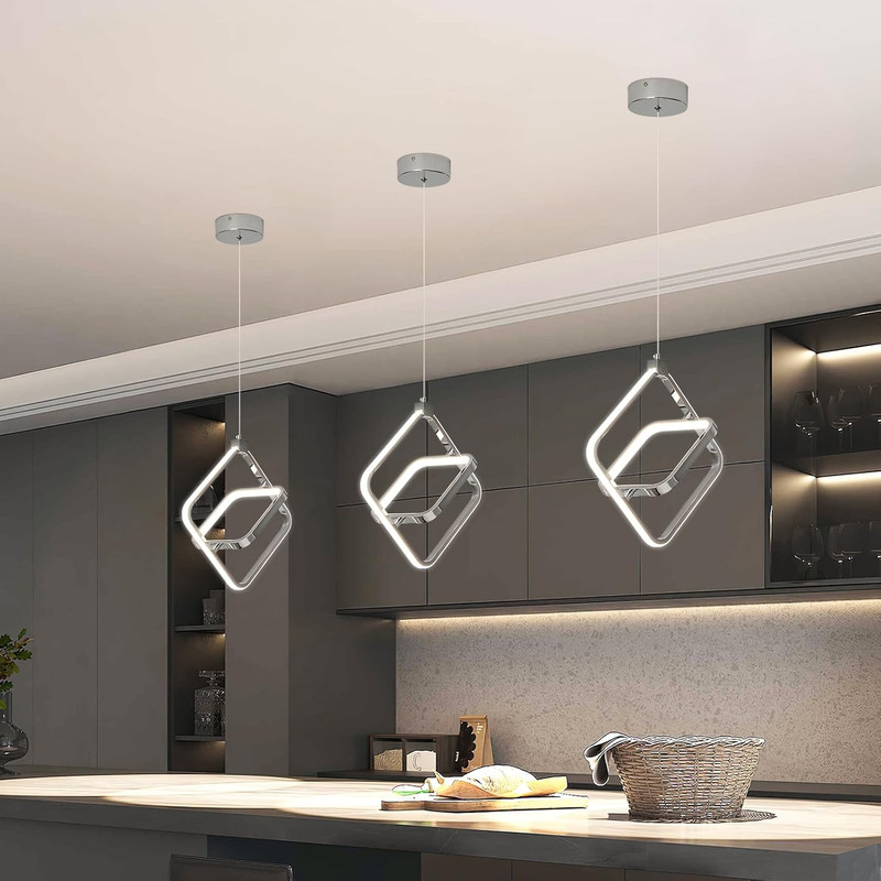 Modern LED Chandelier Chrome Rectangular Pendant Light Fixtures 4000K 20W Dimmab gallery