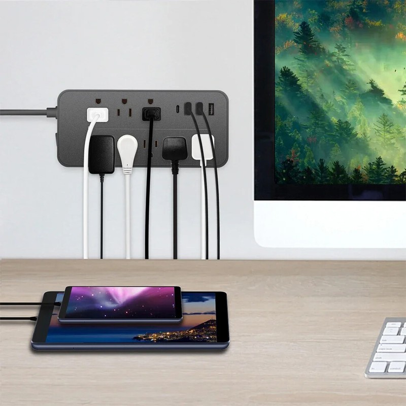 US Wall Mountable USB Surge Protector Power Strip 8 Outlet Plugs w/ 4 USB Ports gallery