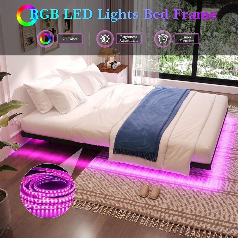 Floating Bed Frame Queen Size Queen Bed Frame W/ Smart LED Lights Heavy Duty gallery