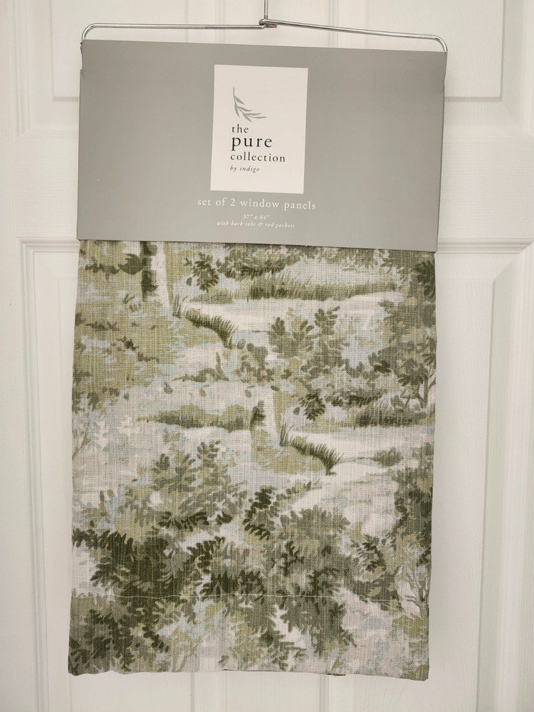 NWT The Pure Collection 2 Window Panels 37"x84" Green Botanical Cottagecore