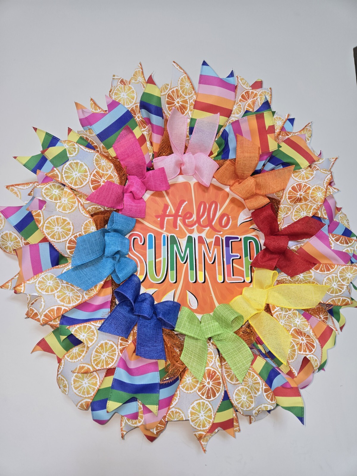 HELLO SUMMER WREATH Spring SUMMER Fall Front Door Wall Decor BIG ORANGE gallery