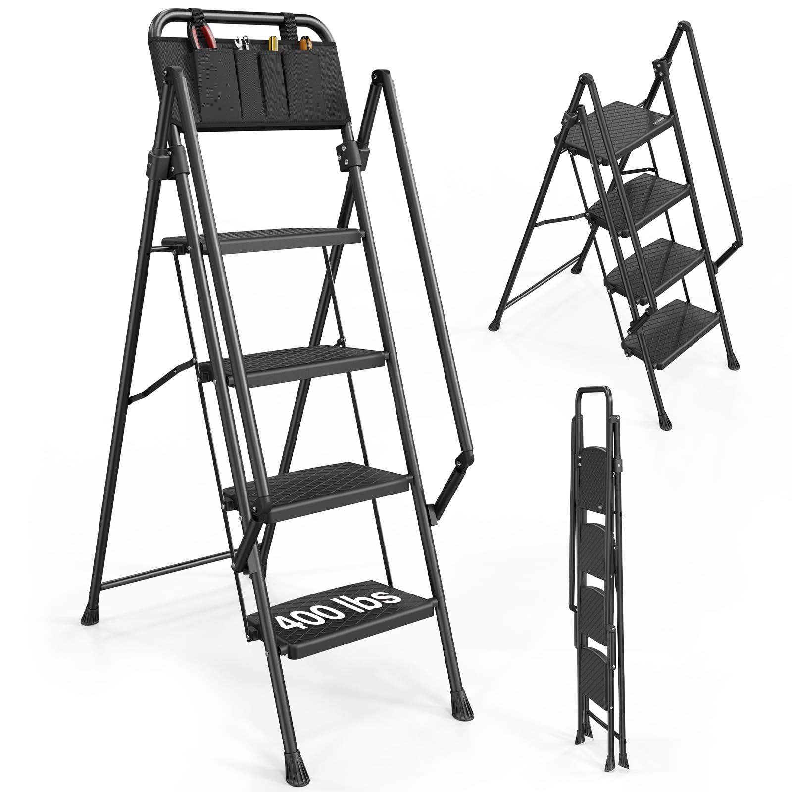 4-Tier Step Ladder with Extended Top Handrail, Anti-Tip Design, 400lbs Capacity gallery