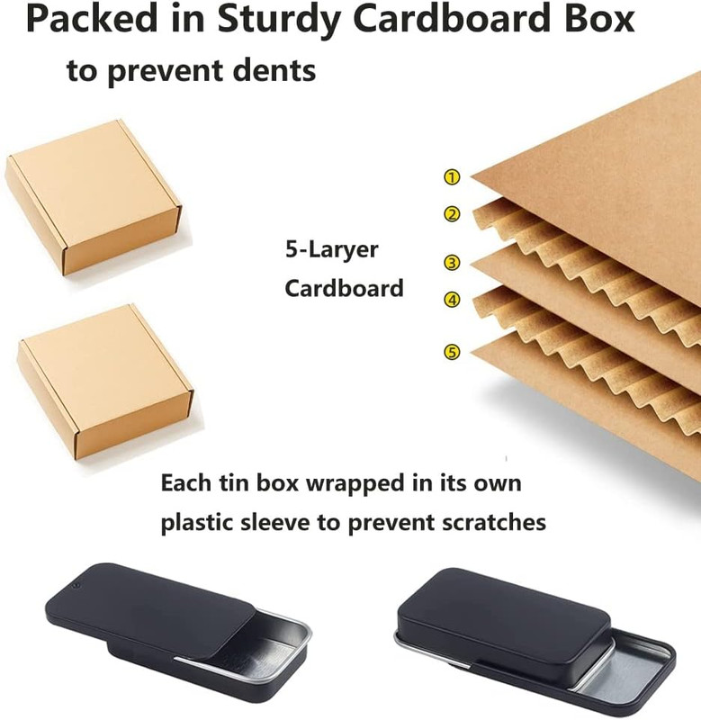 6 Pack Metal Rectangular Sliding Lid Tin Boxes Black, Containers Portable Box Sm gallery