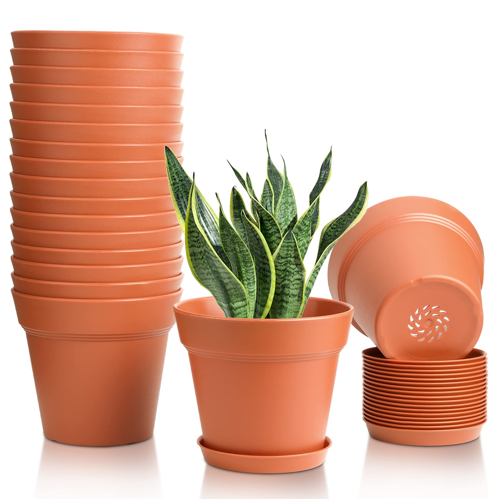 18 Pack 6 Inch Terracotta Clay Pots w/ Saucer & Drainage Hole for Indoor Outdoor gallery