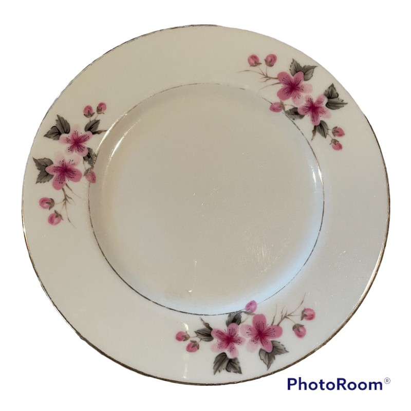 Royal Devon Bread Salad Plate Pink Flower Buds Gold ROD13 set of 2 gallery