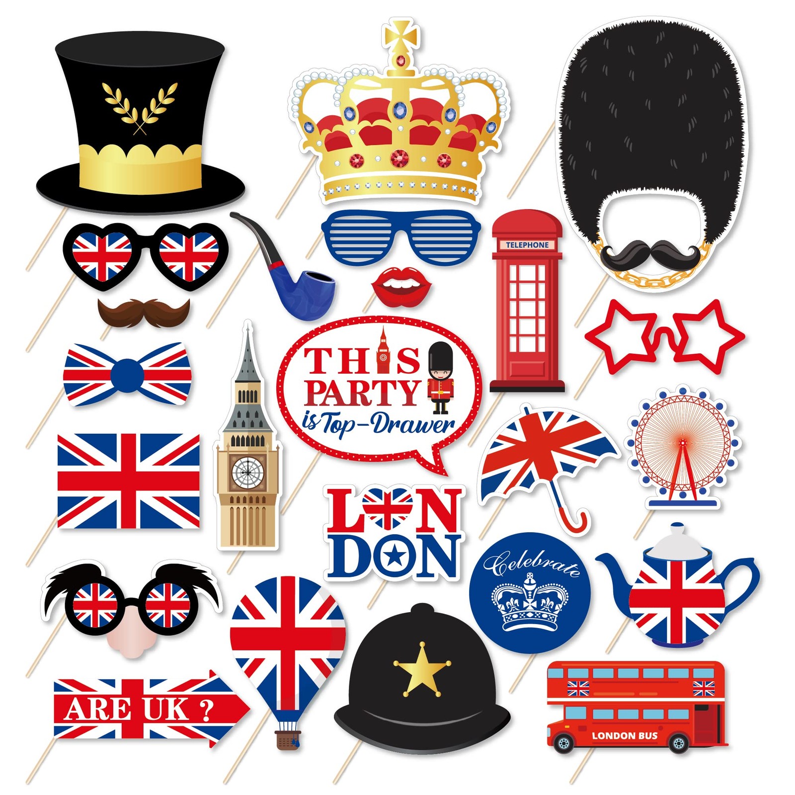 British Photo Booth Props UK England Selfie Props London National Day 25 PCS gallery