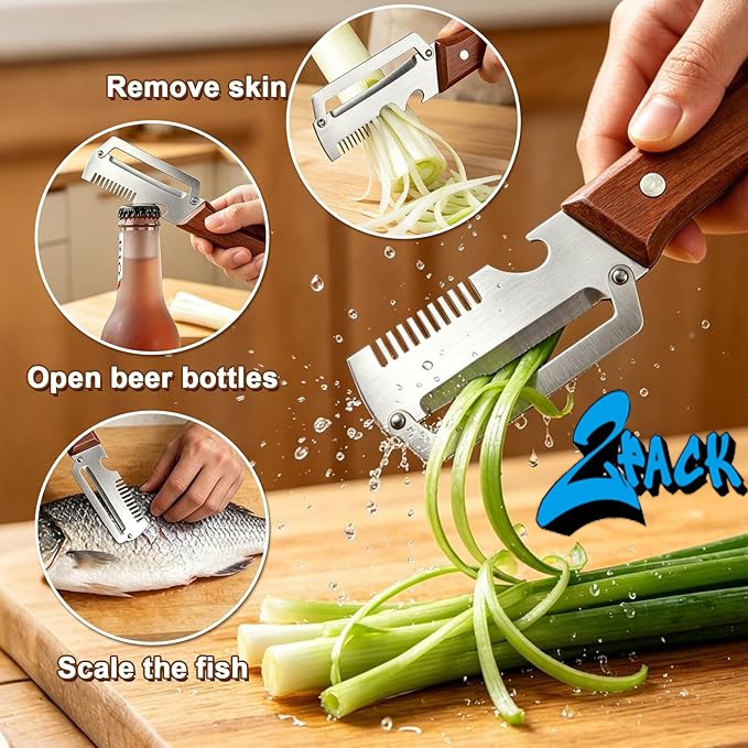 2 PCS 3-in-1 Multifunctional Vegetable Peeler with Wooden Handle,Julienne Slicer gallery