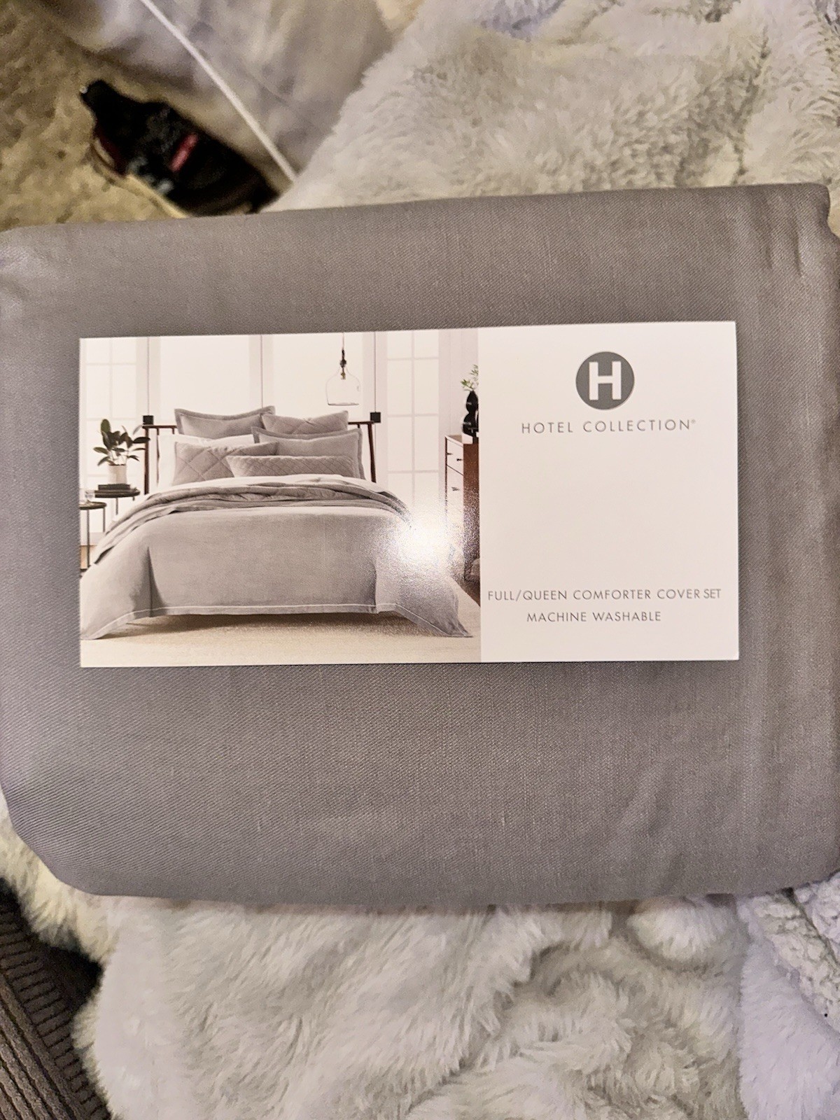 Hotel Collection "Linen Modal" 3 Piece King Duvet Set With Shams, Slate Gray New gallery