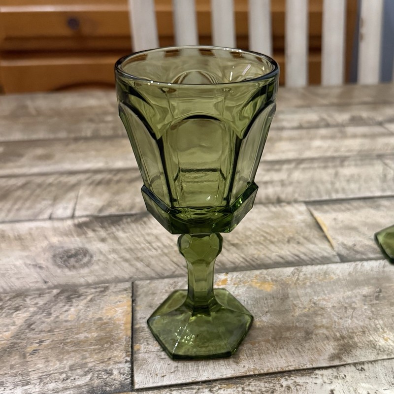 Fostoria Virginia Wine Goblets Light Green Set of 4 Heavy Glass Stemware 6" gallery