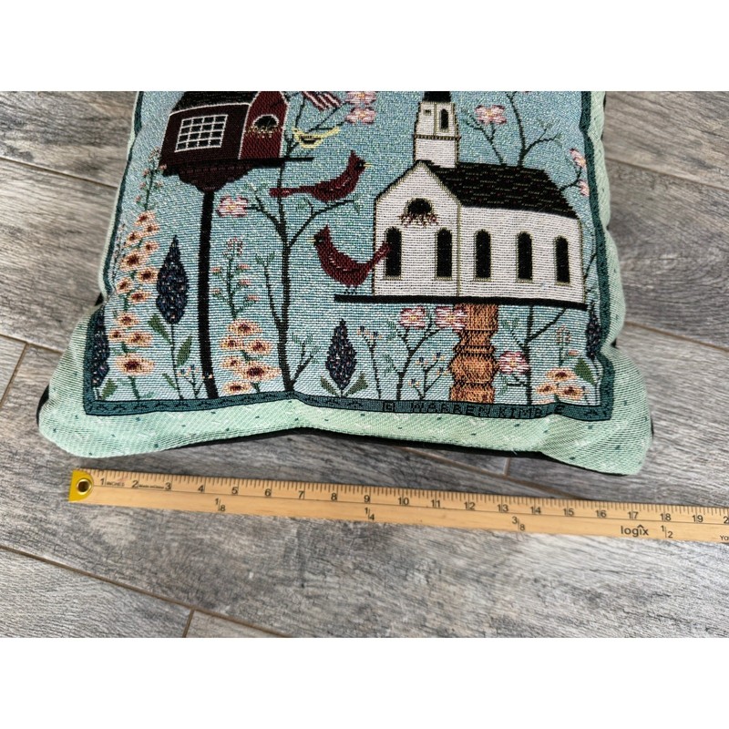 Warren Kimble Tapestry Throw Pillow Birds Folk Art Church Decorative Accent USA gallery
