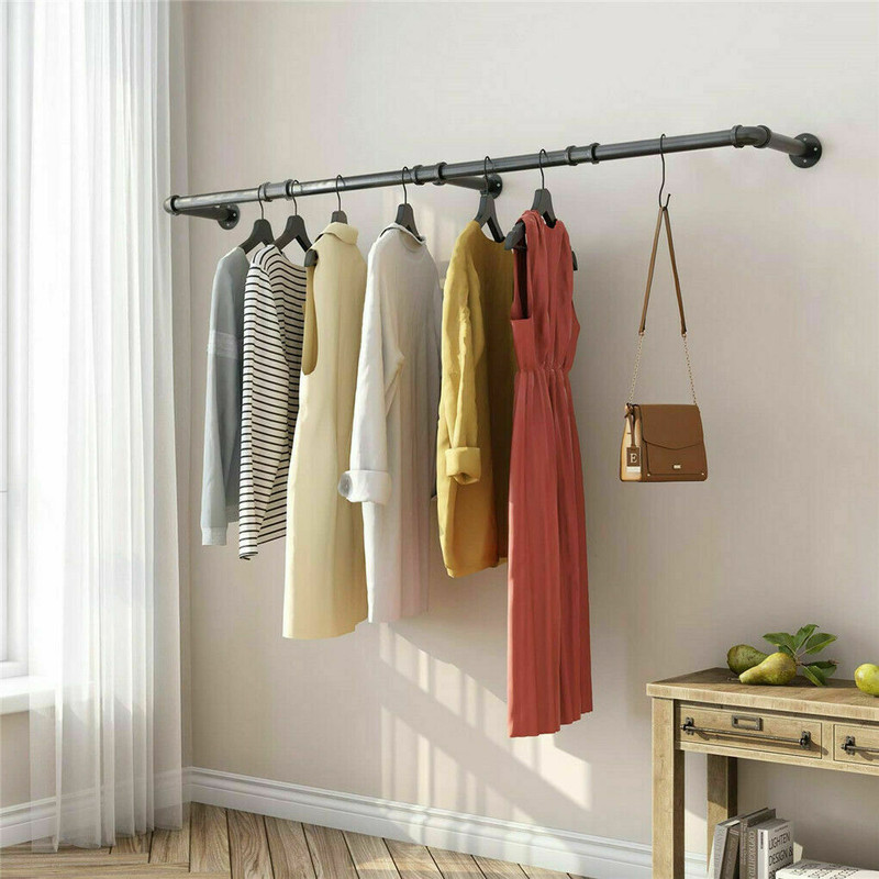 Long Clothes Rack 71"Pipe Wall Mounted Garment Rack Hanging Rod Clothing Storage gallery