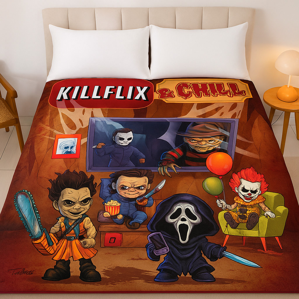 Plush Queen Size Horror Blanket - Extremely Soft - KILL FLIX gallery
