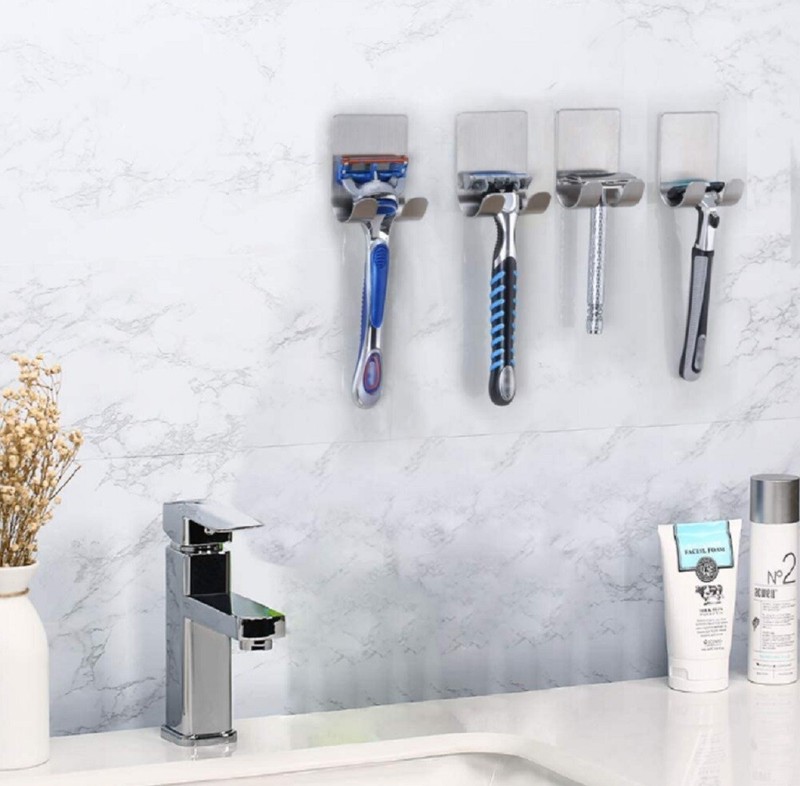 4 Razor Holder Shaving Brush Bracket Wall Adhesive Shower Stainless Steel Hook gallery