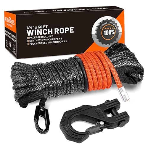 Synthetic Winch Rope 1/4" X 50 Ft，Max 9500lbs Winch Rope 1/4" x 50ft Black gallery