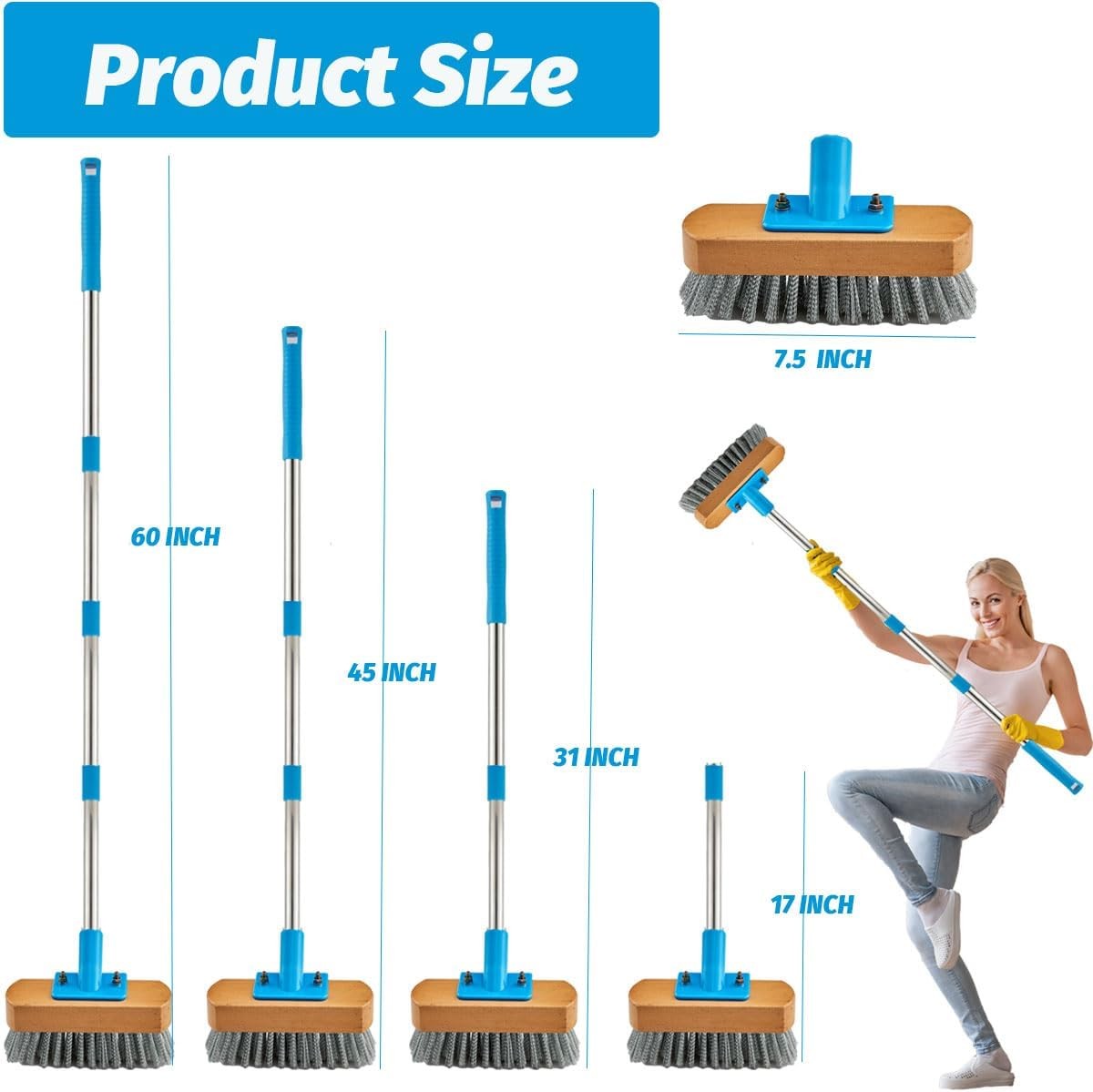 Stainless Steel Deck Scrub Brush With Long Handle 60" Heavy Duty Floor Scrubber gallery