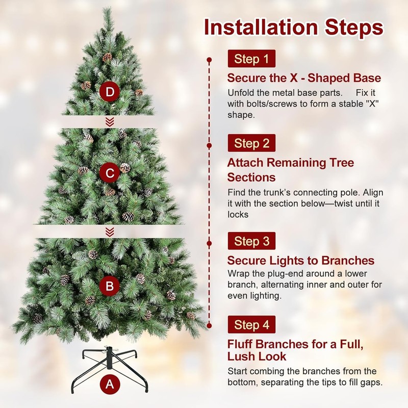 4-9 ft Prelit Artificial Christmas Tree Snow Tips Pinecone Xmas Tree w/ Lights gallery