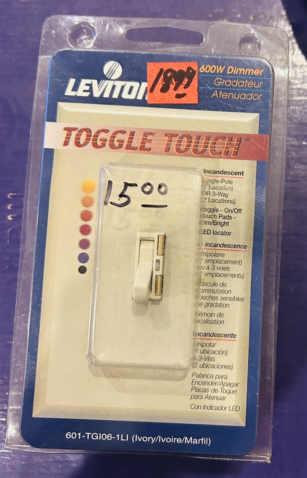 Leviton Toggle Touch 600W Dimmer Switch 601-TGI06-1LI Ivory - NOS gallery