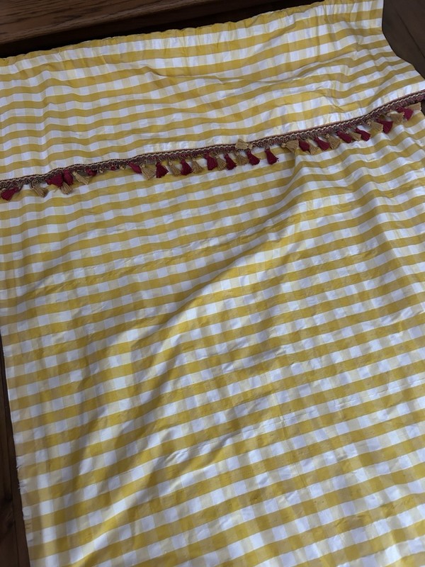 Pair Decorator Custom Made Striped Check Silk Taffeta Tassel Trim Lined gallery