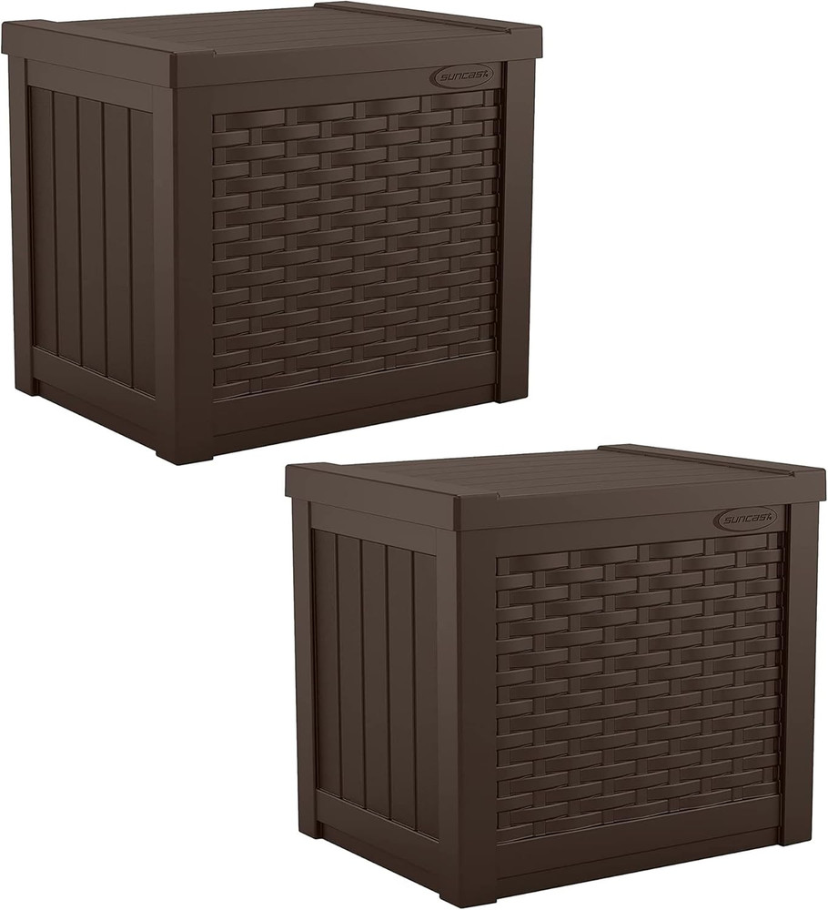 2 Pack 22-Gallon Small Deck Box - Lightweight Resin Storage Container and Seat f