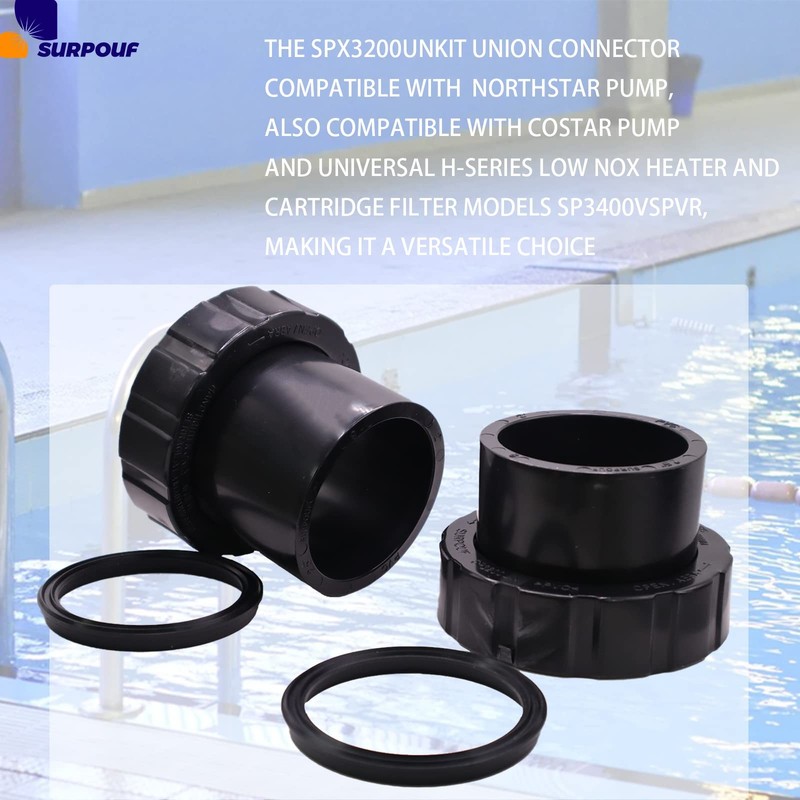 SURPOUF 2 Pack SPX3200UNKIT Compatible with Hayward Union Connector Black gallery